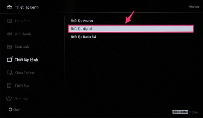 Nếu thấy tùy chọn Thiết lập digital tức là tivi LG có tích hợp DVB-T2